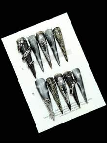 Handmade Wearable Nail Stickers, Press-On Fake Nails, Prehistoric Python Pattern, Cat Eye Effect, Snake Skin Pattern, Devil's Eye Pattern, Extra Long, Customizable, High-End Quality, Reusable. Nail Art Supplies - Multicolor - View 1