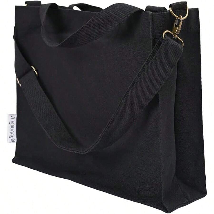 Heavy Duty Canvas Extra Large Shoulder Crossbody Bag Grocery Shopping Bag Beach Tote Multi Purpose Daily Use-0029 - màu đen - Xem 1