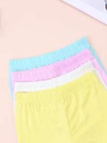 Set de 4 piezas Bermudas de unicolor hasta la rodilla para niños pequeños, leggings ligeros con decoración de rhinestones, versátiles para interior/exterior, aptos para todas las estaciones
