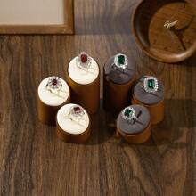 Oirlv 3 PiecesSolid Wood Bevel Ring Display Stand Retro Ring Display Stand Window Display Props Microfiber Ring Holder