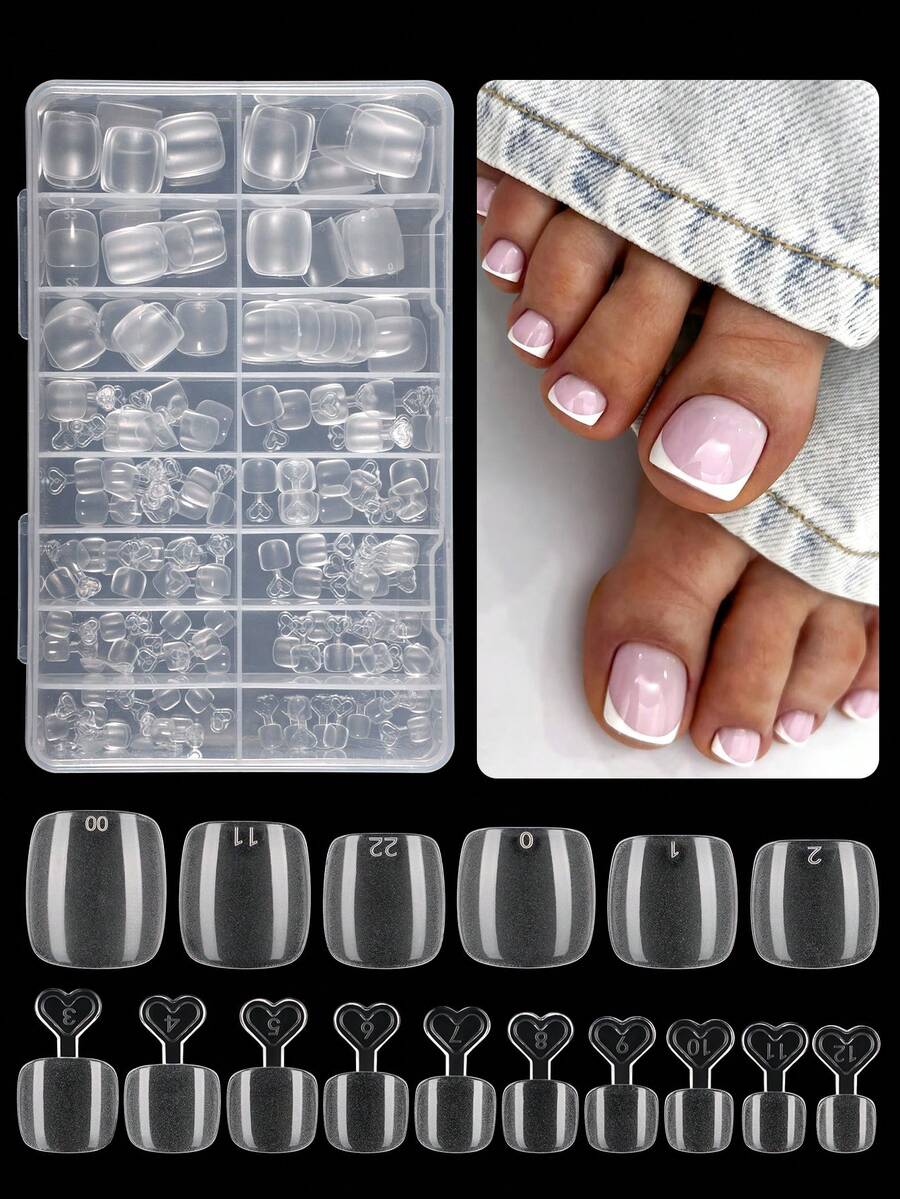 160pcs Press-On Matte Soft Gel Toe Nail Stickers, Full Coverage Square Acrylic Artificial Fake Toenails, Suitable For Nail Salons And Home Pedicure - Clear - View 1