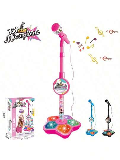 Karaoke-spelmikrofonleksaker med stativ, mikrofonleksaker med dataadapter för att ansluta MP3, MP4 (39 tum)