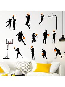 Adorable Basketball & Soccer Player Silhouette Wall Decals | Kids Room Decor | Removable, Easy Peel And Stick | Educational Sports-Themed Nursery Art - Multicolor - View 7