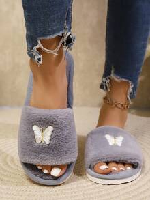 Dép đi trong nhà hở mũi thêu hình bướm thời trang cao cấp dành cho nữ, đế mềm mại, thoải mái, nhẹ, thích hợp cho mùa cưới, Halloween, phòng khách và phòng ngủ, mọi mùa - Xám - Xem 3