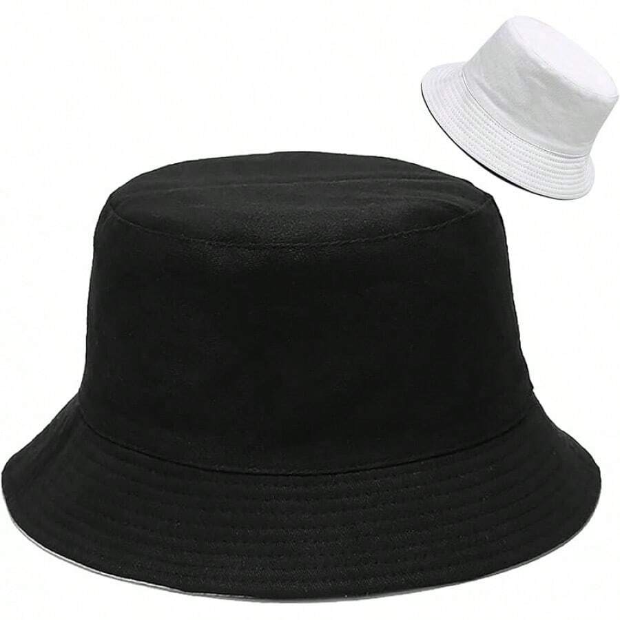 Unisex Reversible Bucket Hat For Beach And Fishing - Black White - View 1