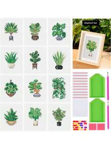 12 buc/set Kit de pictură cu diamant 5D, pictură cu diamant pentru bricolaj, mini ornamente florale decorative de birou, dimensiune pânză 14x17 cm, modele de flori multicolore includ trandafir și margaretă, vine în cutie colorată, fără cadru