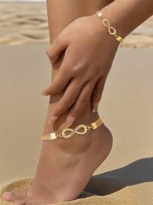 2pcs Infinity Symbol & Figure 8 Crystal Bracelet & Anklet Set, Fashion Jewelry Set For Women, Suitable For Party, Beach, Date, Holiday Gift