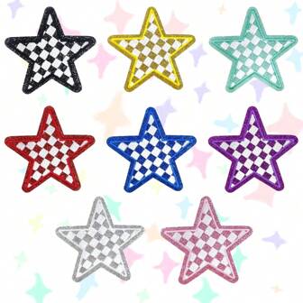 8pcs Shiny Star Embroidered Iron On Patches, Sewable/Ironable, For DIY Clothing, Decor, Phone Case, Bag, Hat, Jacket, T-Shirt, Dress, Jeans Applique