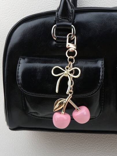 1pc Unisex Cherry Keychain, Fashionable Bow Pendant Design, Exquisite Luxury Handbag Keyring Accessory School Car Accessories Cute Goth Y2k Bag Accessories Lanyards With Id Holder Car Accessories Bag Charms