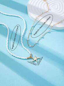 2 Pcs Summer Bohemia Style Boho Layering Necklaces Set , Starfish Pendant , Women Ocean Style Vocation Vibes Bohemia Necklace Jewelry Suitable For Beach , Daily Wear