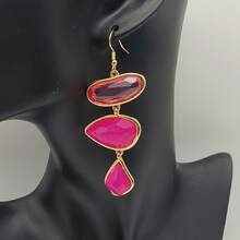 2 件复古几何不对称树脂吊坠耳环，奢华优雅的波西米亚风格超大长耳环，适合日常、节假日和度假 - 耳環 - 查看 9