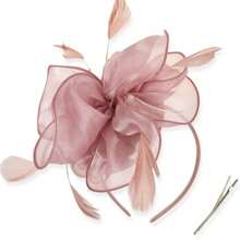 1 Stück Fascinator Hut Teezeremonie Kopfschmuck mit Bändern, Federn auf Haarband und Clip für Mädchen und Frauen, Haaraccessoire