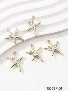 10/20pcs Random Assorted Golden Alloy Starfish, Jellyfish, Shell Charm Pendant, DIY Jewelry Making Supplies - Multicolor - View 17