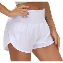 Womens High Waisted Running Shorts Quick Dry Athletic Workout Shorts With Mesh Liner Zipper Pockets - trắng - Xem 2