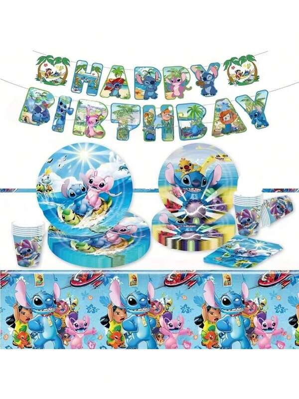 bandai Set de veselă albastră cu 50 de piese, cu tematică Disney Stitch, pentru 10 persoane, perfect pentru Crăciun, Ziua Recunoștinței și petreceri de sărbători. Perfect pentru decorațiuni de Crăciun, decorațiuni de Ziua Recunoștinței, decorațiuni de ziua de naștere și decorațiuni pentru petreceri de sărbători; aceasta este cu siguranță o surpriză grozavă pentru fanii Disney.