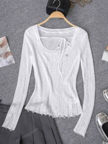 Apricot Oversized Crew Neck Slim Fit Ripped Knitted Top With Shoulder Cut-Outs, Tie Bow Design, Long Sleeve Cover Up Shawl Jacket For Women, Sun Protection