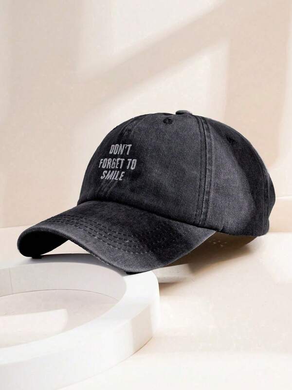 1pc Women's "Don't Forget To Smile" Washed Baseball Cap, Adjustable Outdoor Sun Protection Casual Hat Suitable For Spring, Autumn, Travel, Beach, Vacation, Unisex Y2K Style Cap