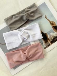 3 Fasce elastiche a maglia con motivo a bandana, accessori per capelli eleganti e alla moda, colori grigio, rosa, bianco.
