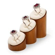 Oirlv 3 PiecesSolid Wood Bevel Ring Display Stand Retro Ring Display Stand Window Display Props Microfiber Ring Holder