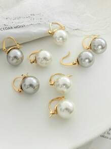MiDuoDuo 2pcs Fashionable U-Shaped Earrings With Faux Pearl Decor, Minimalist Luxury Earrings For Women