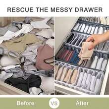 Set de 3 cajas organizadoras con compartimentos de 6/7/11 casillas para ropa interior/calcetines/sostenes, cajas de malla apilables y plegables para armario y clóset