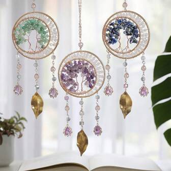 1 Pc Crystal Tree Of Life Dream Catchers Handmade Wind Chimes With Agate Stone Pendant Wall Hangings Decor For Bedroom Wedding Party Festival Gift