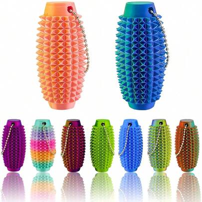 1/2pcs Upgraded Mini Pain Relief Stimulating Toy, 3D Printed Anxiety Relief Toy, Grip Strength Relief Keychain Toy, Autism Adult Relief Toy, Rigid Spike Sensory Toy, Novelty Gift