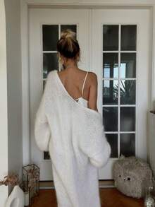 Vivid Style Women's Casual Fashion Loose Long Versatile Street Style Solid Color Elegant Knit Cardigan