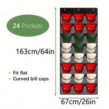 24 Pockets Hat Organizer Bag - Hat Organizer, Baseball Cap Rack, Hat Hanging Bag - With 3 Hooks Wall/Door Mounted Baseball Cap Rack, 24 Deep Pockets
