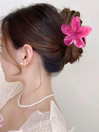 1pc/2pcs/3pcs Marble Dye Floral, Pearl White Retro Elegant Magnolia Hair Clips Suitable For Braiding & Updo, Fit For Everyday Wear, Commute, Going Out, Dinner, Party, Vacation, Boho Style Hair Claw Claw Clips Hair Jaw Clip Hair Clamps