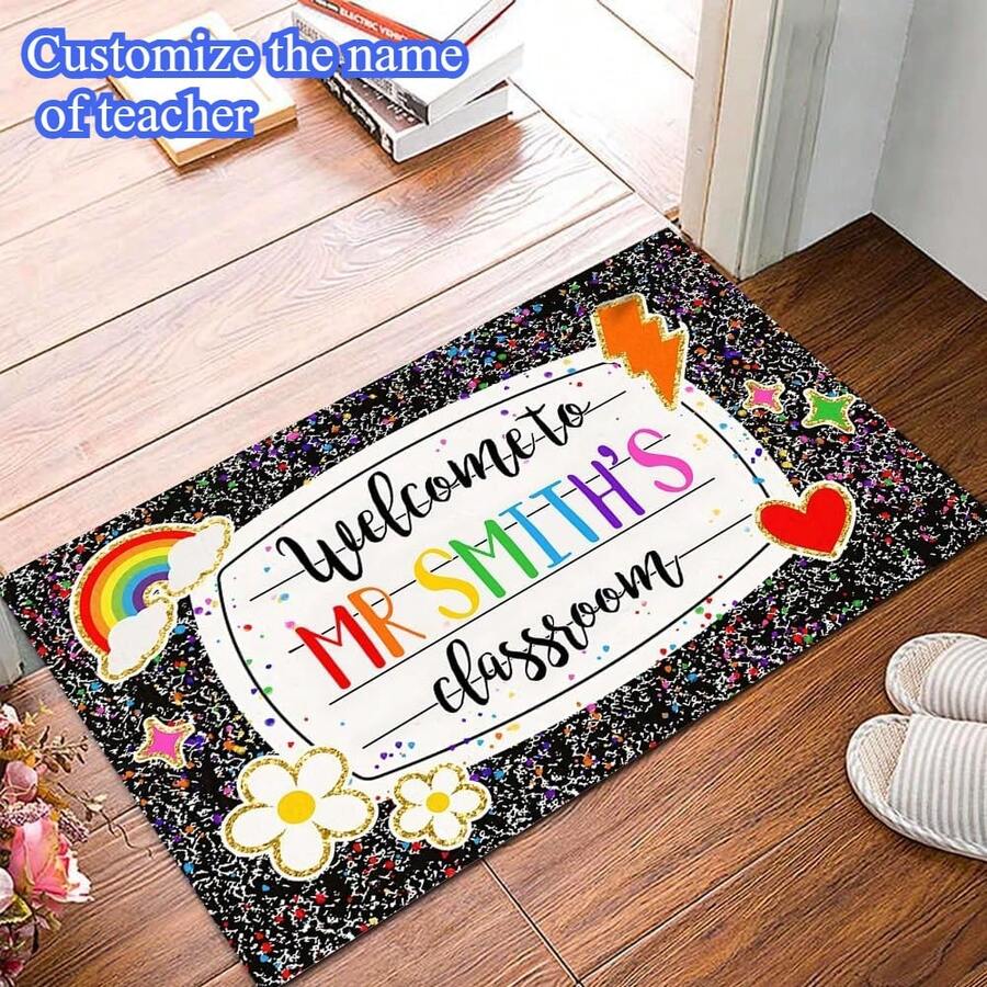 1pc 16"*24" 18"*30" Customized Classroom Doormat, Personalized Name Teacher Doormat, Welcome Mat For Classroom, Custom Notebook Classroom Mat, Back To School Doormat For Class Décor - Black - View 1