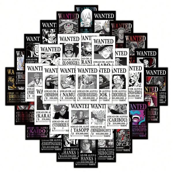 ONE PIECE 50 peças adesivos legais de pôsteres de procurados de uma peça anime faça você mesmo bicicleta viagem bagagem guitarra laptop adesivos decalque de grafite à prova d'água