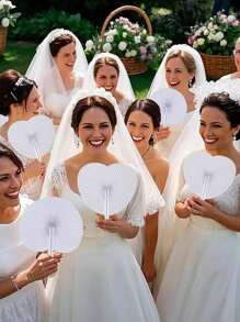 1/12pcs Heart Shaped Folding Paper Fans For Wedding Guests Party Favors Decorative White Heart Paper Hand Fan Personalized Wedding Fan With Plastic Handle For Wedding Birthday Party Favors