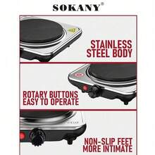 SOKANY 1000W Portable Electric Cooktop, 5 Temperature Settings, Stainless Steel Panel, Heating Indicator Light, Built-In Temperature Control, Overheat Protection. Suitable For All Cookware, Great For RV/Home/Camping/Apartment/Laboratory Use. - View 9