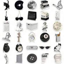 50张暗黑学院风贴纸，Y2K贴纸，黑白贴纸，韩版贴纸，复古贴纸，酷炫贴纸，美学贴纸，防水乙烯基贴纸，美学笔记本贴纸套装，滑板贴纸，水瓶贴纸，返校用品 - 彩色 - 查看 5