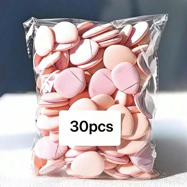 5/15/30pcs Mini Finger Puff-Versatile For Foundation, Blush And Concealer| Wet/Dry Use Strap Easy To Operate| Fragrance Free, Suitable For All Light Beige Types