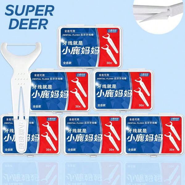 Super deer Super Deer 30 stuks opvouwbare tandenstokers met flosdraad, wegwerpbaar, geschikt voor tweeërlei gebruik, reiniging tussen de tanden, mondverzorgingstool voor kiezen