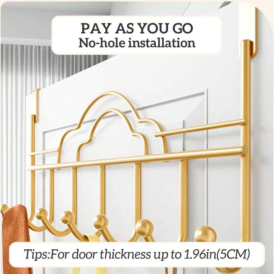 1/2pcs Over The Door Hooks, Wall Mount Towel Hanger, Towel Rack For Bathroom Towel Holder For Hanging Heavy Duty, Towel Hanger Over Door Hanger With 7 Coat Hooks For Bedroom Kitchen - Multicolor - View 1