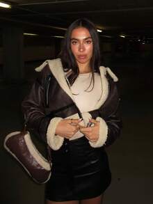 HH Mode eleganter Damen Dicker Warmer Reißverschluss Mantel Weiblich Kunstleder Lammwolle Patchwork Lässig Jacke