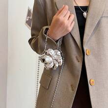 1 件新款迷你金属袋，电镀金色零钱包，亮面未来派金属色手提包，串珠链条斜挎包，花卉造型手提包，优雅零钱包 - 銀色 - 查看 10