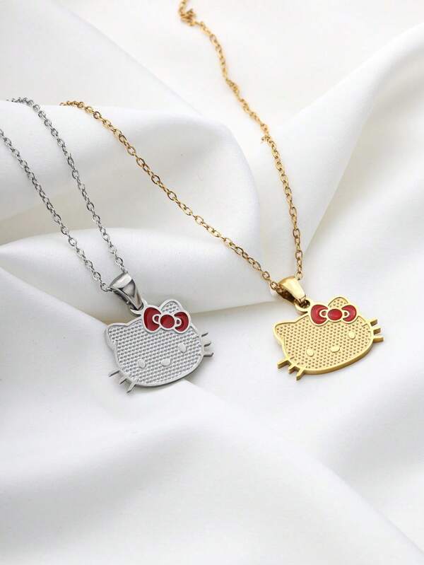 Sanrio 1 Stück Hello Kitty Kawaii Katze Charm Edelstahl Anhänger Kette für Frauen Freundin Geschenk