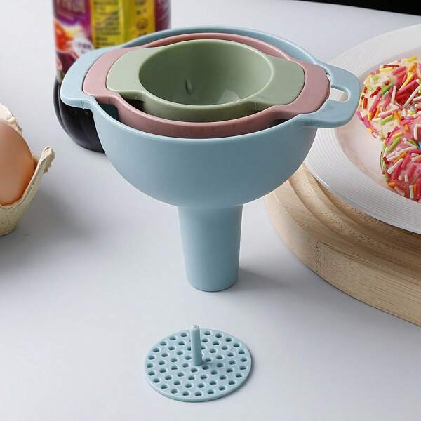 4 pièces Set d'entonnoirs en plastique, 4-en-1 Filtre séparateur d'huile et d'eau multifonctionnel et outils d'assaisonnement, Set d'entonnoirs essentiels de cuisine, multi-tailles et convivial pour le chef de maison, anti-éclaboussures, rangement facile pour l'organisation de la cuisine