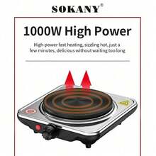 SOKANY Electric Stove, Electromagnetic Stove Table, Portable Cooking Electric Heating Plate, 1000W High Power, 5-Speed Temperature Control, Stainless Steel Surface, Heating Indicator Light, Built-IN Temperature Control, Overheating Protection.Suitable For All Cookware, Very Suitable For RV/Family/Camping/Apartment/Laboratory