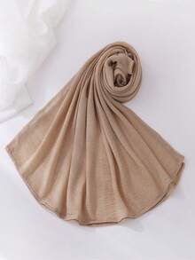 1件装女士纯色轻薄弹力褶皱头巾，时尚围巾，柔软休闲，适合搭配连衣裙 - A - 查看 13