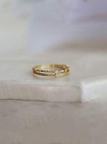 GAGAFEEL 1 pieza Anillo de plata de ley S925 Anillo para el dedo medio exquisito de doble capa Anillos de zirconia vintage Joyería regalo para mujeres