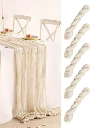 1pc/5pcs Beige Pleated Table Runner, Folded Tablecloth, Holiday Birthday Decorations Wedding Decorations Vacation House Decorations Party Room Table Decorations Beige Table Cover, Table Flag, Solid Color Table Cloth, Birthday Decorations Wedding Decorations Table Set, Party Decorations Table Skirt, Party Favors