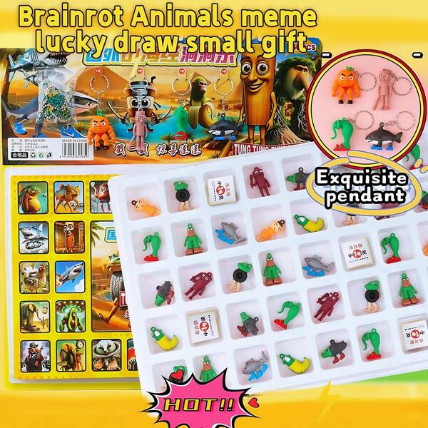 12 Pcs/Set Mystery Box With Cartoon Tungtungtung Sahur Figurines, Brainrot Animals Meme Surprise Gift (Random Package Design)