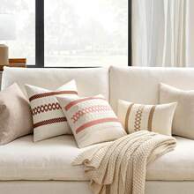1pc Bohemian Farmhouse Decorative Pillow Case, Sofa Bed Living Room Home Decor - Coral Red - View 7