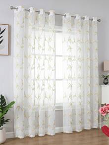 1 rèm thêu màu xám vàng, rèm vải lanh giả có khoen, thích hợp cho nhà bếp, phòng khách, phòng ăn, ban công, phòng ngủ, phòng học, trang trí nhà cửa - Vàng xám - Xem 10
