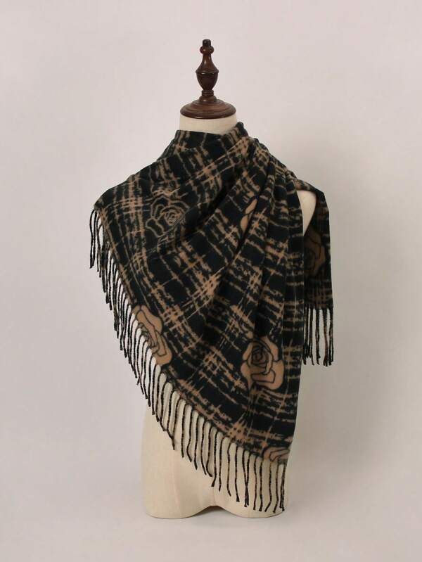 1pc Flower Print Casual Polyester Scarf, Suitable For Winter